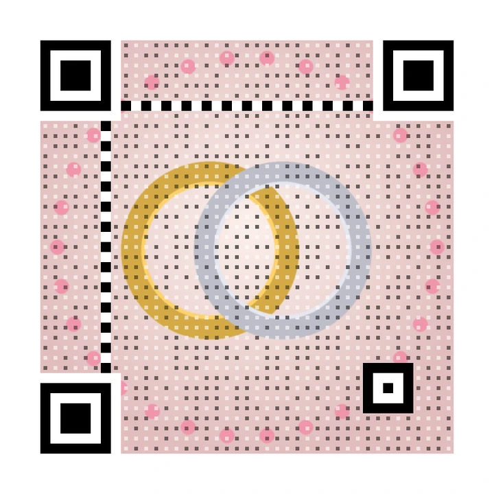 After: artistic QR code made from a drawing of two wedding rings on a soft pink background, linking to https://example.com/rsvp